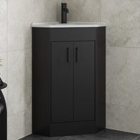 Alpine Black Corner Vanity Unit with Basin - 585mm - Double Doors