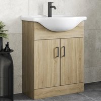 Alpine Oak Wood Freestanding Vanity Unit with Basin - 650mm