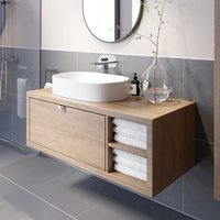Vitusso Garda Wood Wall Hung Countertop Vanity Unit with Lorient White Basin - 1100mm - RH Shelves