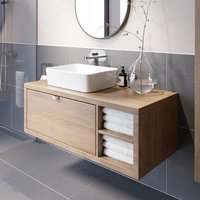 Vitusso Garda Wood Wall Hung Countertop Vanity Unit with Croix White Basin - 1100mm - RH Shelves