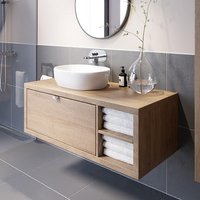 Vitusso Garda Wood Wall Hung Countertop Vanity Unit with St Tropez White Basin - 1100mm - RH Shelves