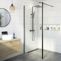 Diamond Wet Room Shower Screen 800mm with Fixed Return Panel - 8mm Black