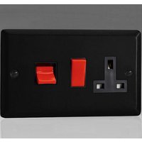 Varilight 45A Cooker Switch & Rocker Double Pole Switched Socket - Red Matt Black