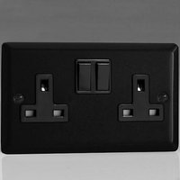 Varilight 2 Gang Rocker Switched Socket - Matt Black
