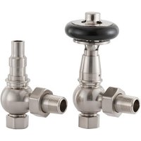 Arroll Wooden Head 15mm Thermostatic Radiator Valve & Lockshield Brushed Nickel