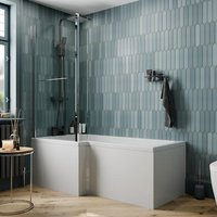 Ceramica L Shaped 1700x850mm Shower Bath, Screen With Rail & Bath Panel LH