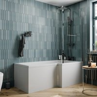 Ceramica L Shaped 1700x850mm Shower Bath, Screen with Rail & Bath Panel RH