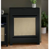 Vale Designs Rattan and Black Radiator Cover - Small with Drawer 780mm