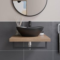 Vitusso Garda Wood Wall Hung Countertop Basin Shelf & Roubaix Black Basin - 500mm