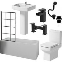 Affine Royan Black Bathroom Suite with 1700mm Single Ended Bath, Toilet, Basin, Taps, Screen & Waste