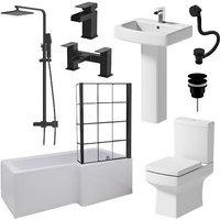 Affine Royan Black Bathroom Suite with 1700mm RH Bath, Toilet, Basin, Taps, Shower, Screen & Waste