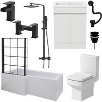 Affine Royan Black Bathroom Suite with 1700mm LH Bath, Toilet, Vanity, Taps, Shower, Screen & Waste