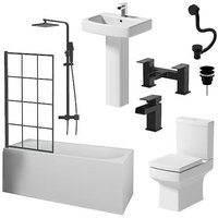 Affine Royan Black Bathroom Suite with 1700mm Single Ended Bath, Toilet, Basin, Taps, Shower & Waste
