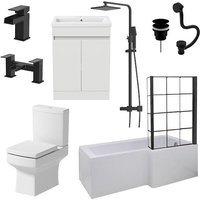 Affine Royan Black Bathroom Suite with 1700mm RH Bath, Toilet, Vanity, Taps, Shower, Screen & Waste