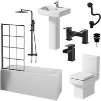 Affine Royan Black Bathroom Suite with 1600mm Single Ended Bath, Toilet, Basin, Taps, Shower & Waste