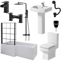 Affine Royan Black Bathroom Suite with 1700mm LH Bath, Toilet, Basin, Taps, Shower, Screen & Waste