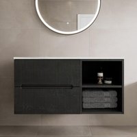 Vitusso Fluted Black Wall Hung Bathroom Vanity Unit without Basin 1000mm - White Marble Top