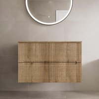 Vitusso Fluted Wood Wall Hung Bathroom Vanity Unit without Basin 800mm - Oak Top